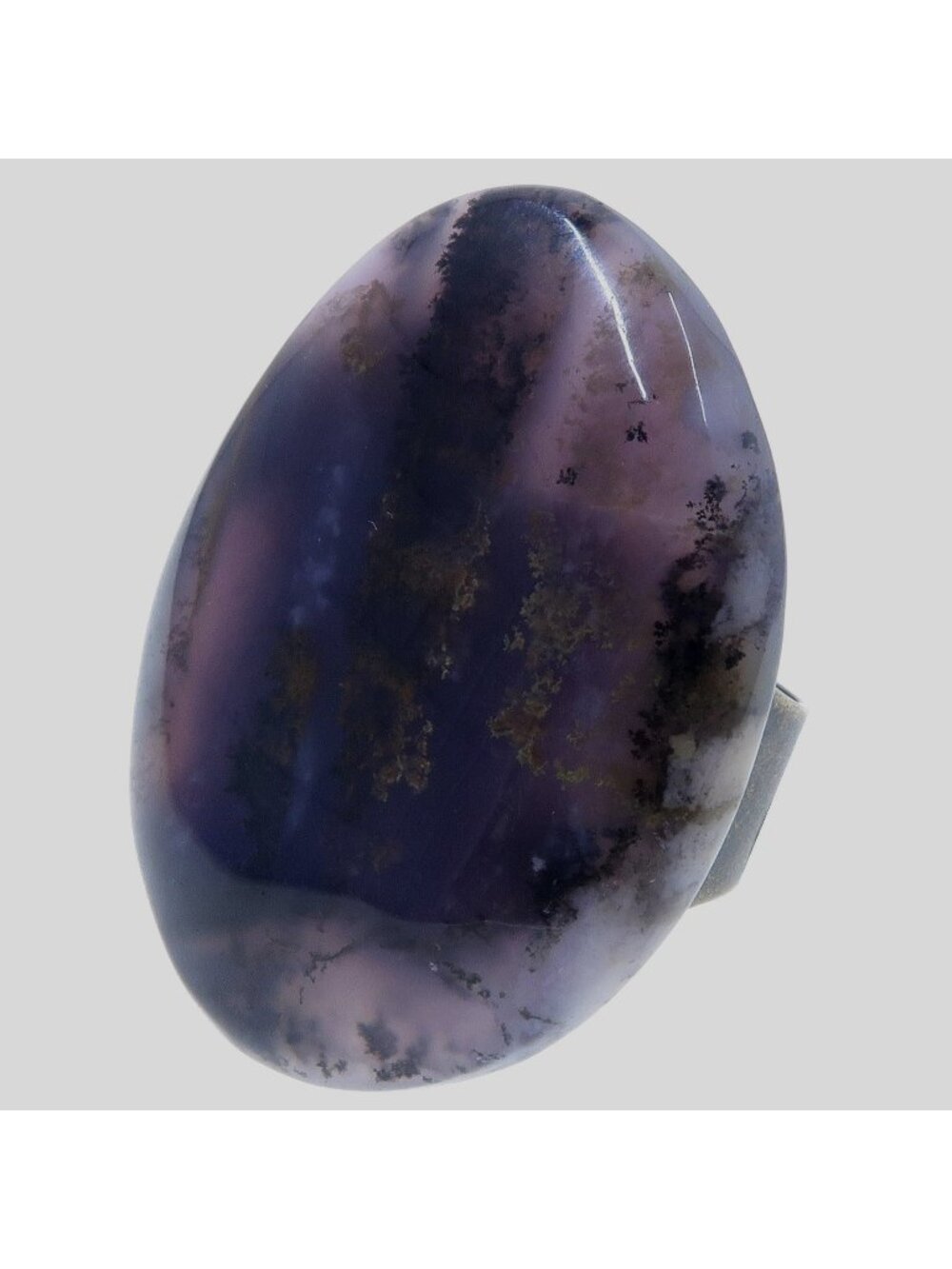 Dendritic Agate Ring Deep Purple Statement Oversized Bronze Adjustable Jewelry